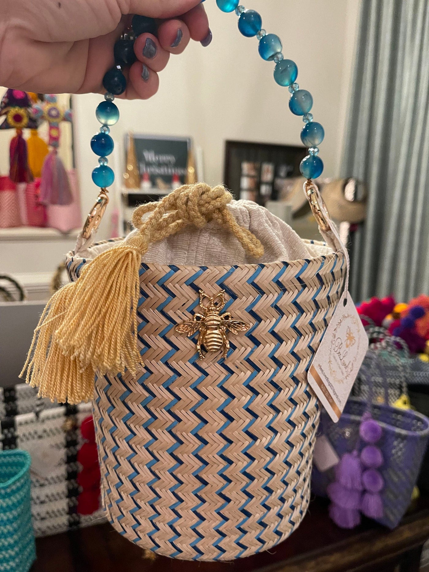 BeeLoved Custom Artisan Bags and Gifts Handbags Bucket Bag with Bead Handle