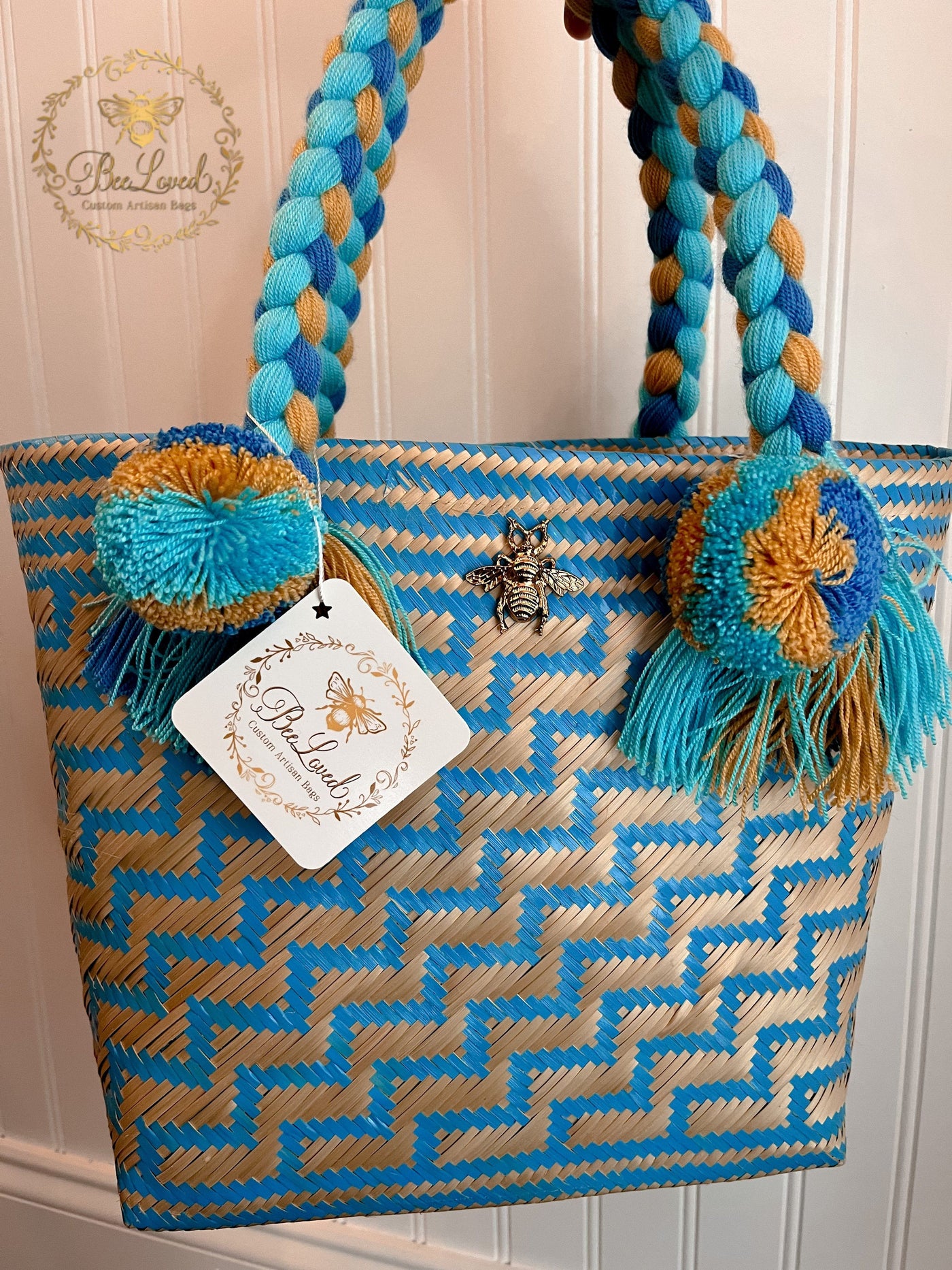 BeeLoved Custom Artisan Bags and Gifts Handbags Light Blue Chevron Bag
