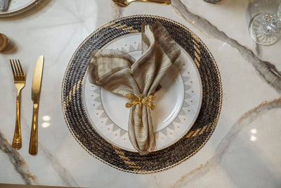 BeeLoved Custom Artisan Bags and Gifts Kitchen & Dining Single Placemat Black with Gold Swirl Placemats