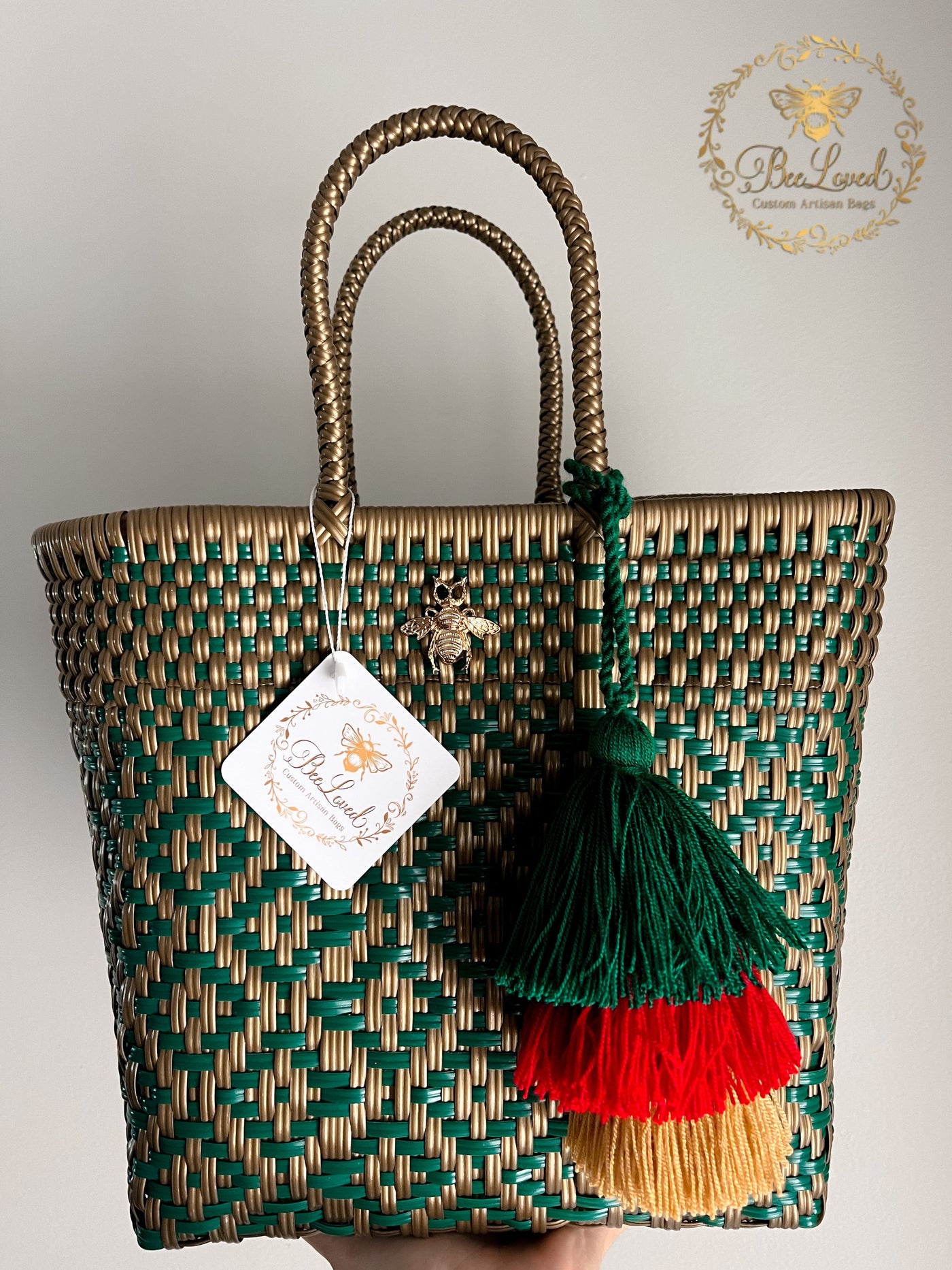 BeeLoved Custom Artisan Bags and Gifts Handbags Small Green and Gold Small Beech Bag