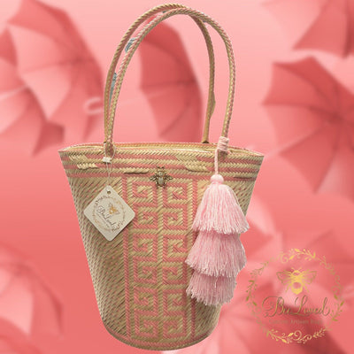 BeeLoved Custom Artisan Bags and Gifts Handbags Pink and Natural / Large Pink Palms Tote Bag