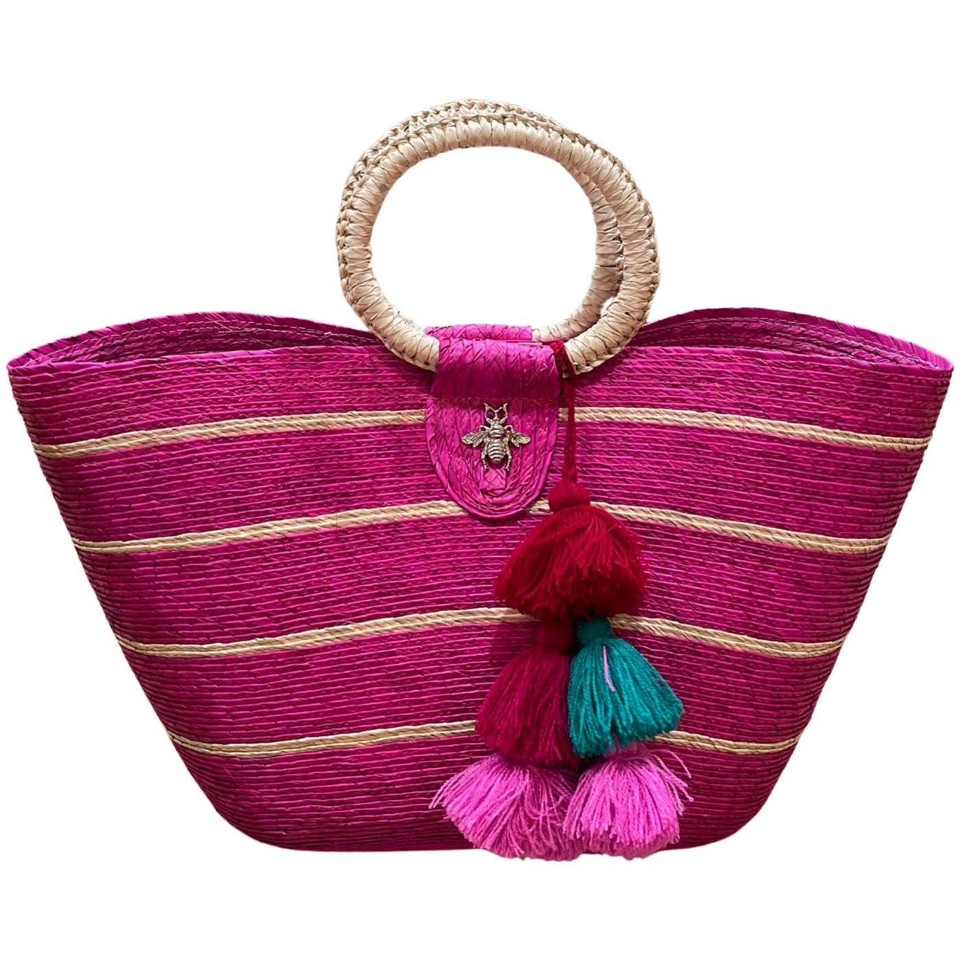BeeLoved Custom Artisan Bags and Gifts Handbags Fuchsia Hot Pink Stripe Palm Tote