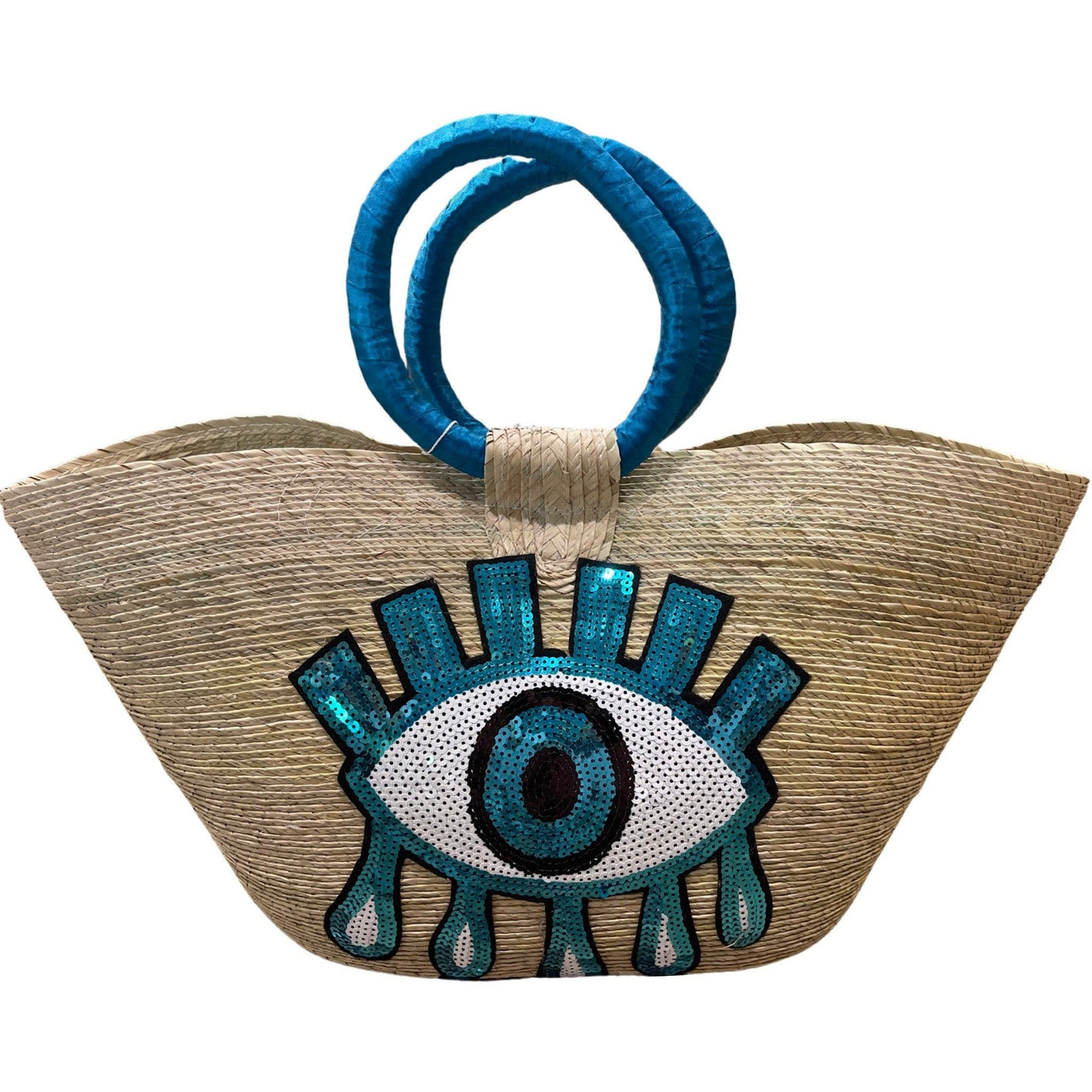 BeeLoved Custom Artisan Bags and Gifts Handbags Teal and White Teal and White Evil Eye Palm Tote
