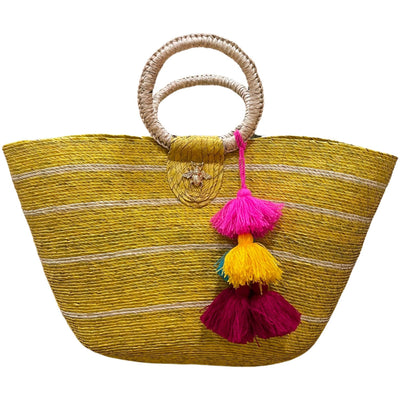 BeeLoved Custom Artisan Bags and Gifts Handbags Yellow Sunrise Stripe Palm Tote