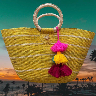 BeeLoved Custom Artisan Bags and Gifts Handbags Yellow Sunrise Stripe Palm Tote