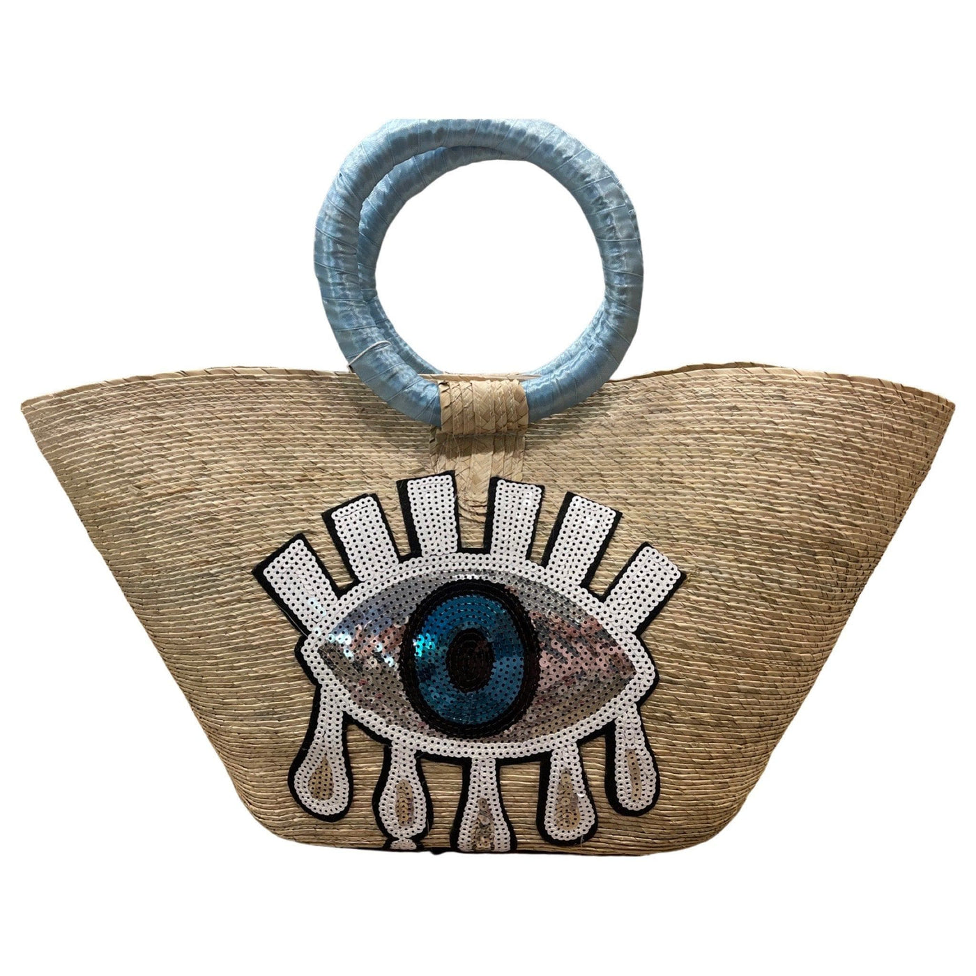 BeeLoved Custom Artisan Bags and Gifts Handbags Blue and Silver Blue and Silver Evil Eye Palm Tote