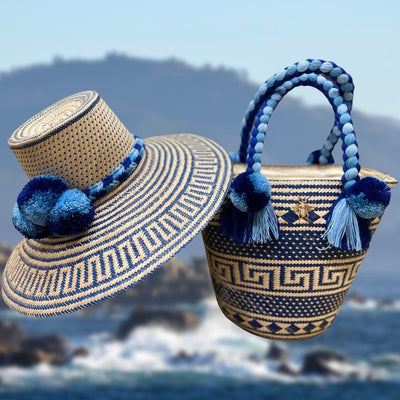 BeeLoved Custom Artisan Bags and Gifts Hats Large Brim Mediterranean Blue Step Hat