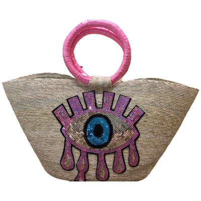 BeeLoved Custom Artisan Bags and Gifts Handbags Pink  and Gold Don’t Cry Hot Pink Evil Eye Palm Tote