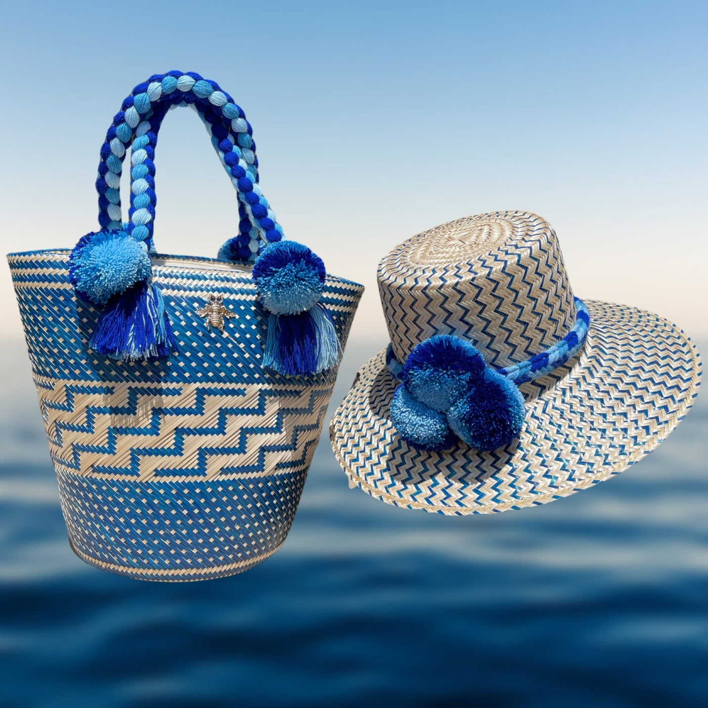 BeeLoved Custom Artisan Bags and Gifts Hats Small Brim Blue Waves Hat