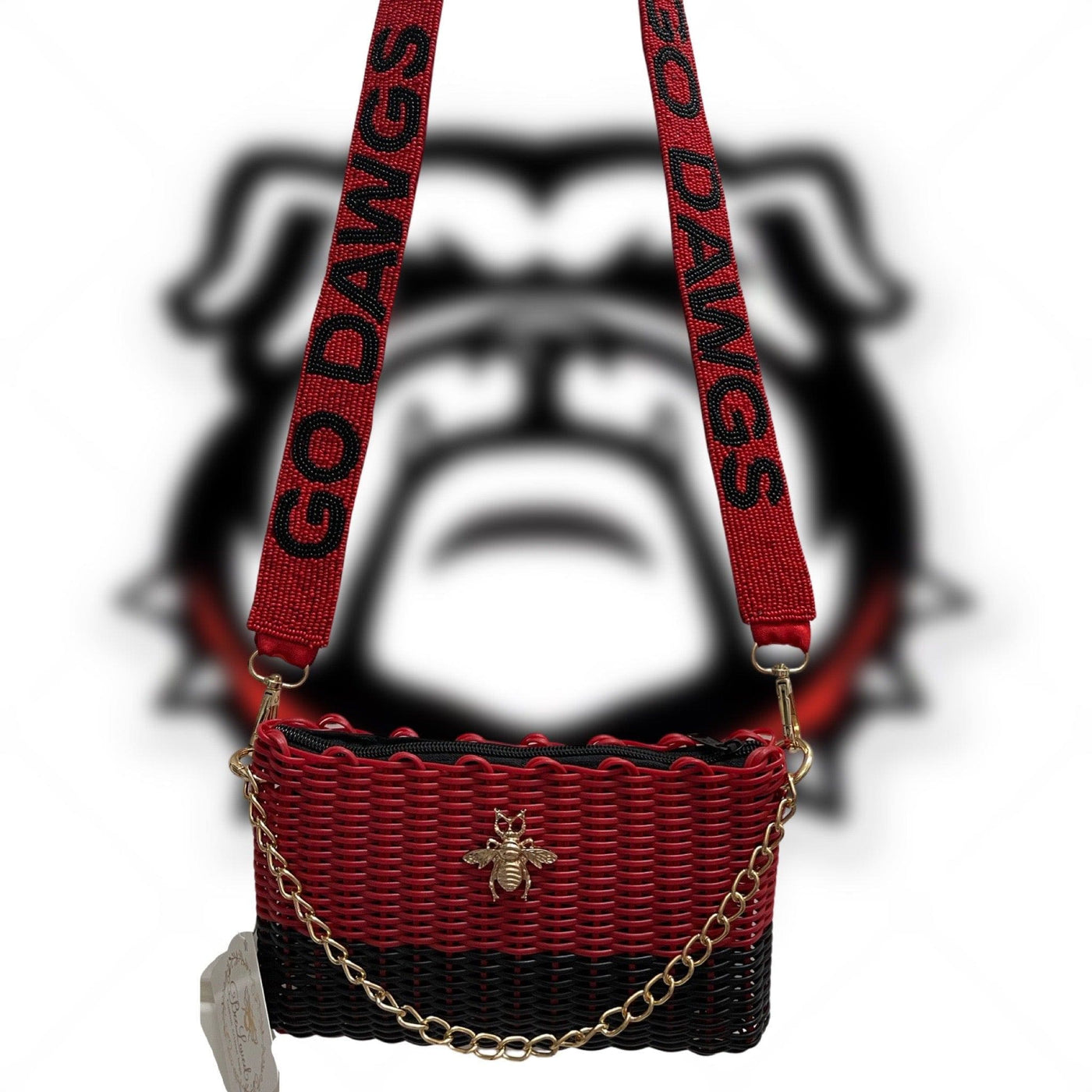 BeeLoved Custom Artisan Bags and Gifts Red/Black Crossbody and Strap GO DAWGS Beaded Team Strap