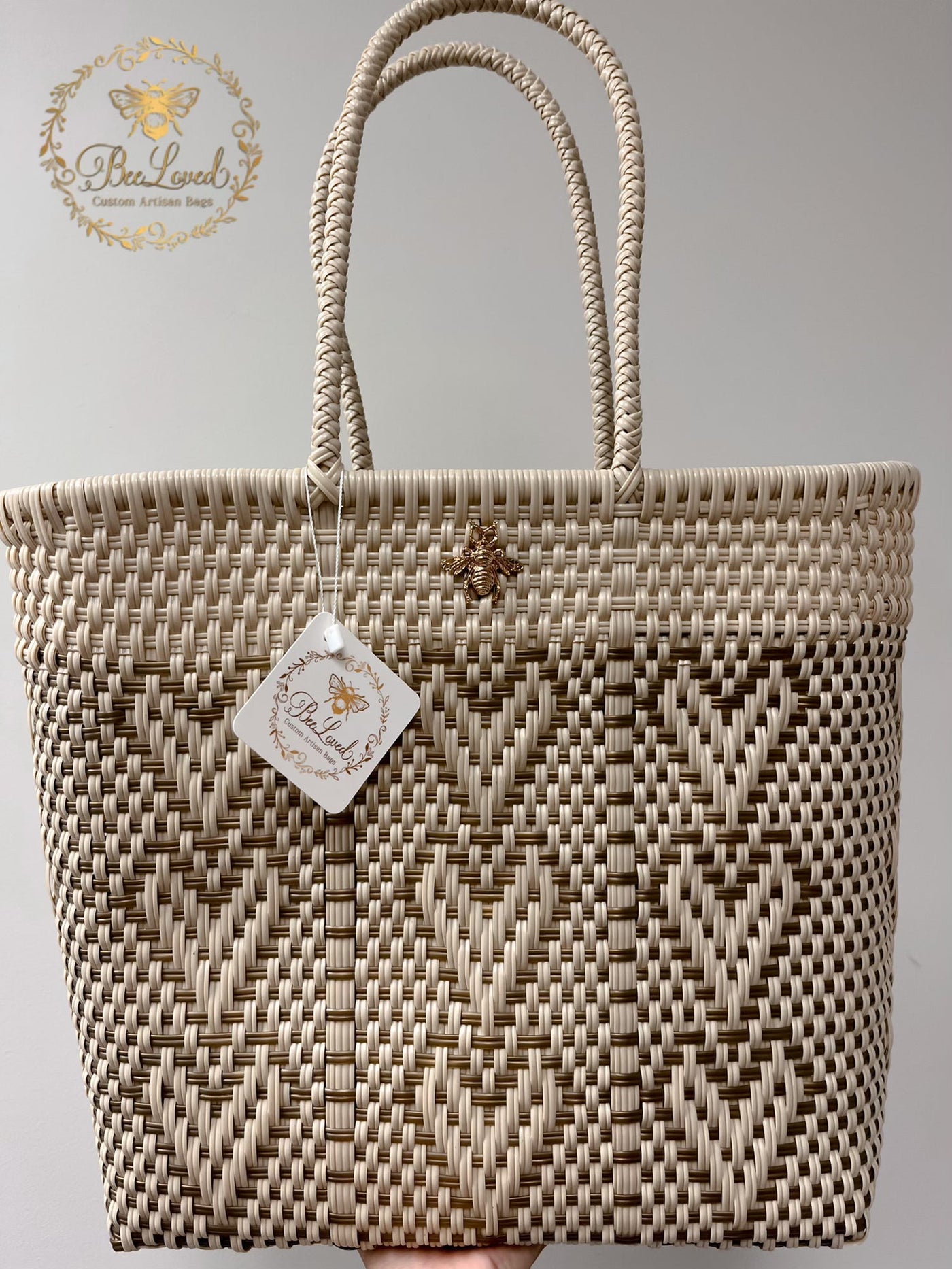 BeeLoved Custom Artisan Bags and Gifts Handbags Medium Cream Hearts Beech Bag