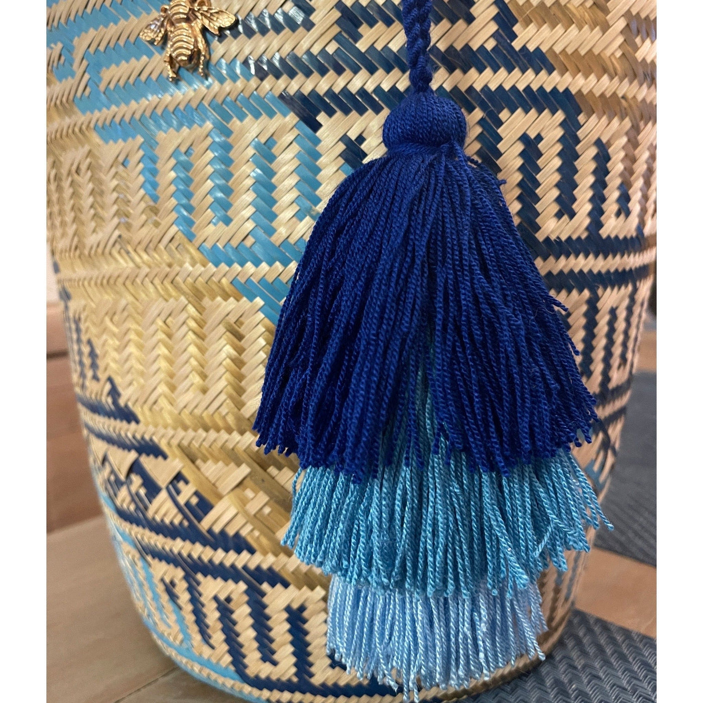 BeeLoved Custom Artisan Bags and Gifts Shades of Blue Pom Tassle