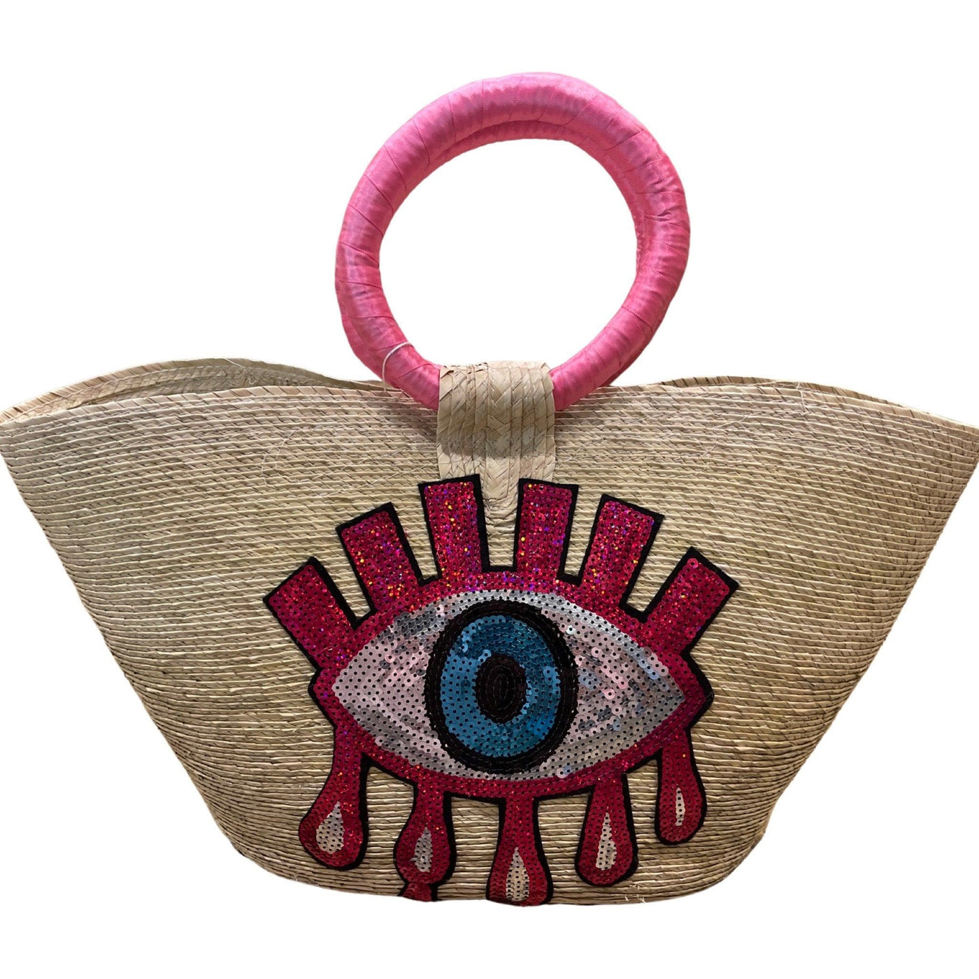 BeeLoved Custom Artisan Bags and Gifts Handbags Pink  and Silver Pink and Silver Evil Eye Palm Tote