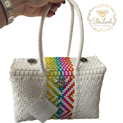 BeeLoved Custom Artisan Bags and Gifts Handbags Lunch Tote-Small Rainbow Stripe Lunch Tote