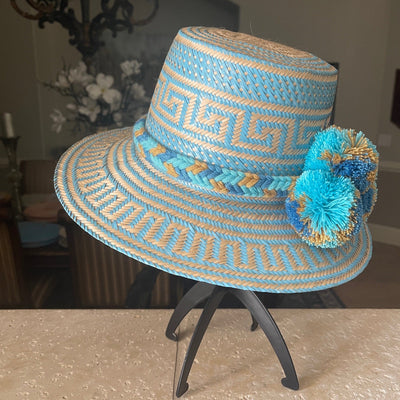BeeLoved Custom Artisan Bags and Gifts Hats Large Brim Aqua Key Silver Hat