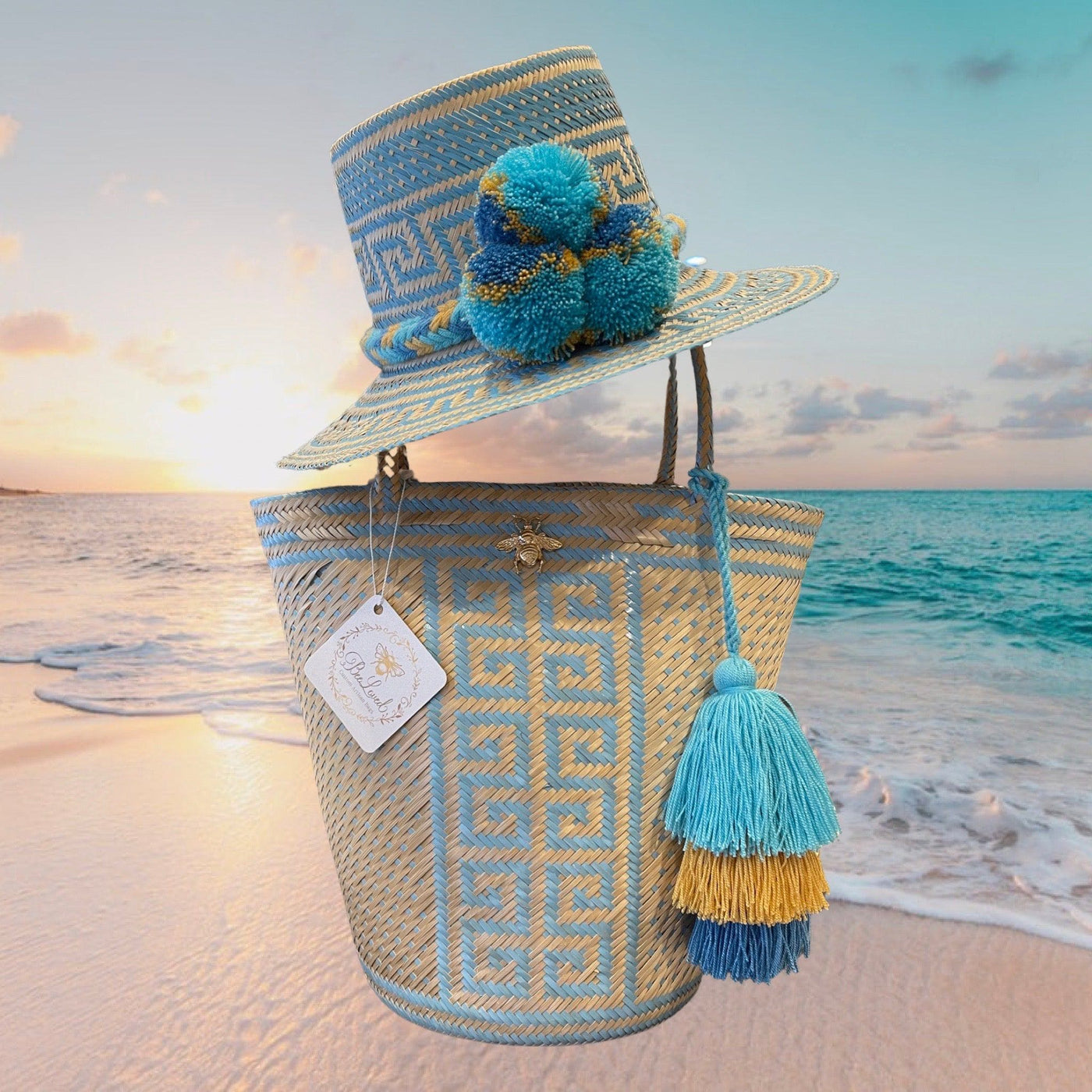 BeeLoved Custom Artisan Bags and Gifts Handbags Blue and Natural / Large Arianna Tote Bag