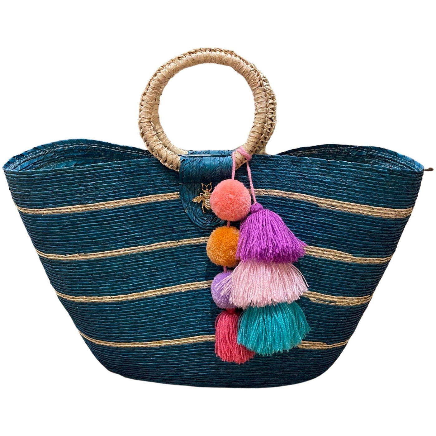 BeeLoved Custom Artisan Bags and Gifts Handbags Turquoise Aqua Stripe Palm Tote